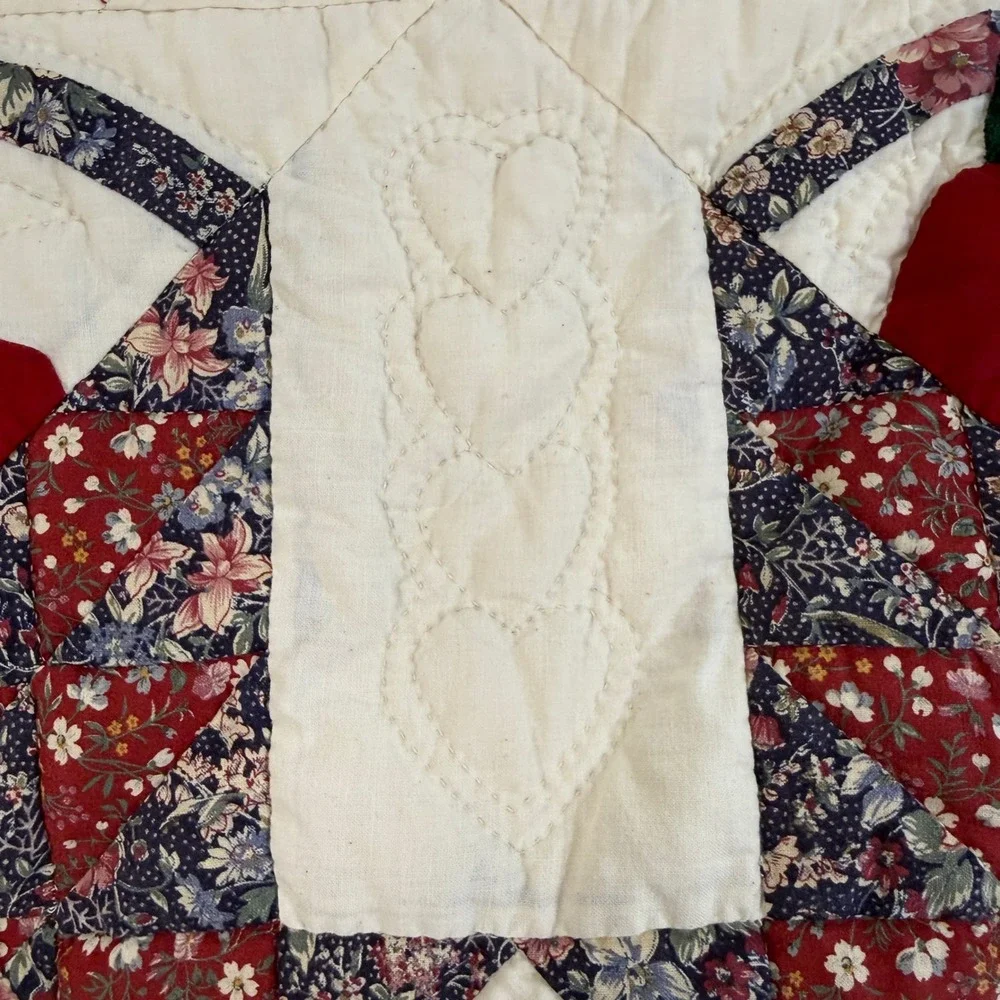 Vintage Handmade King Quilt Apple Basket Applique Patchwork Hand Quilted 96x118